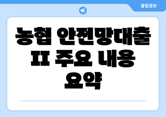 농협 안전망대출 II 주요 내용 요약