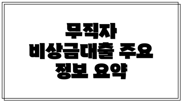 무직자 비상금대출 주요 정보 요약