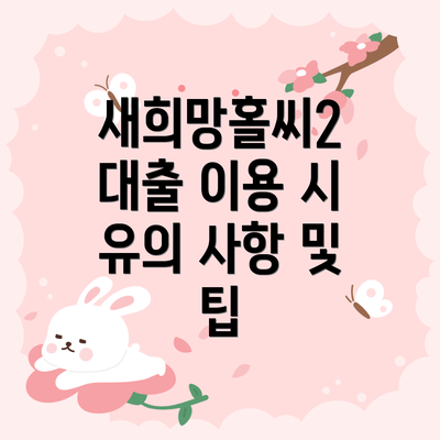 새희망홀씨2 대출 이용 시 유의 사항 및 팁