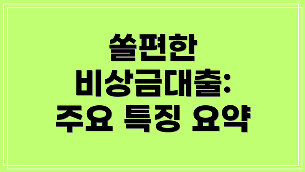 쏠편한 비상금대출: 주요 특징 요약