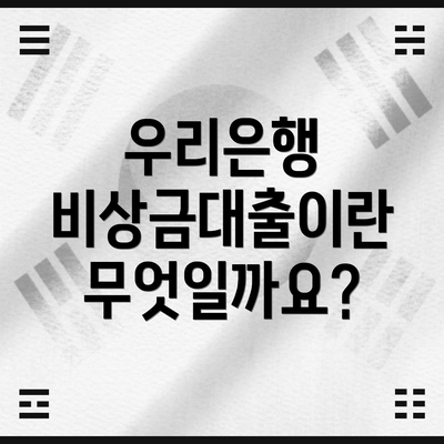 우리은행 비상금대출이란 무엇일까요?