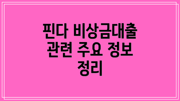 핀다 비상금대출 관련 주요 정보 정리