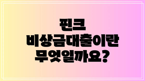 핀크 비상금대출이란 무엇일까요?