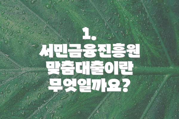 1. 서민금융진흥원 맞춤대출이란 무엇일까요?