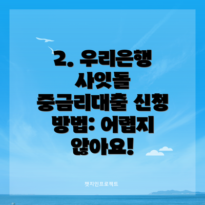 2. 우리은행 사잇돌 중금리대출 신청 방법: 어렵지 않아요!