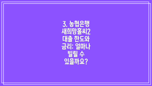 3. 농협은행 새희망홀씨2 대출 한도와 금리: 얼마나 빌릴 수 있을까요?