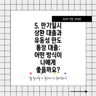5. 만기일시 상환 대출과 유동성 한도 통장 대출: 어떤 방식이 나에게 좋을까요?
