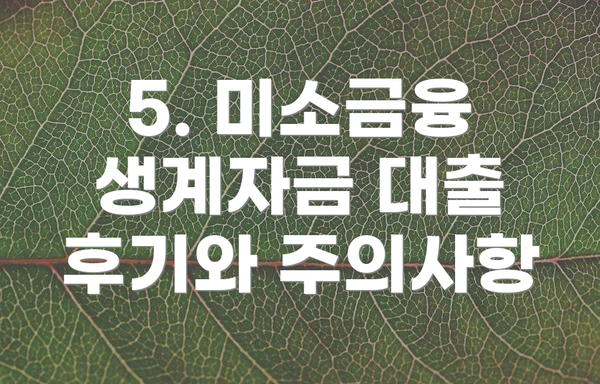 5. 미소금융 생계자금 대출 후기와 주의사항