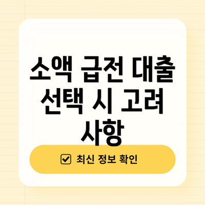 소액 급전 대출 선택 시 고려 사항