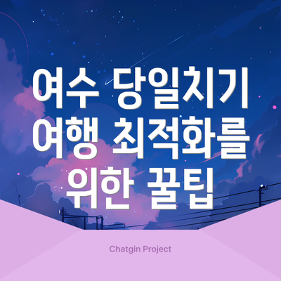 여수 당일치기 여행 최적화를 위한 꿀팁